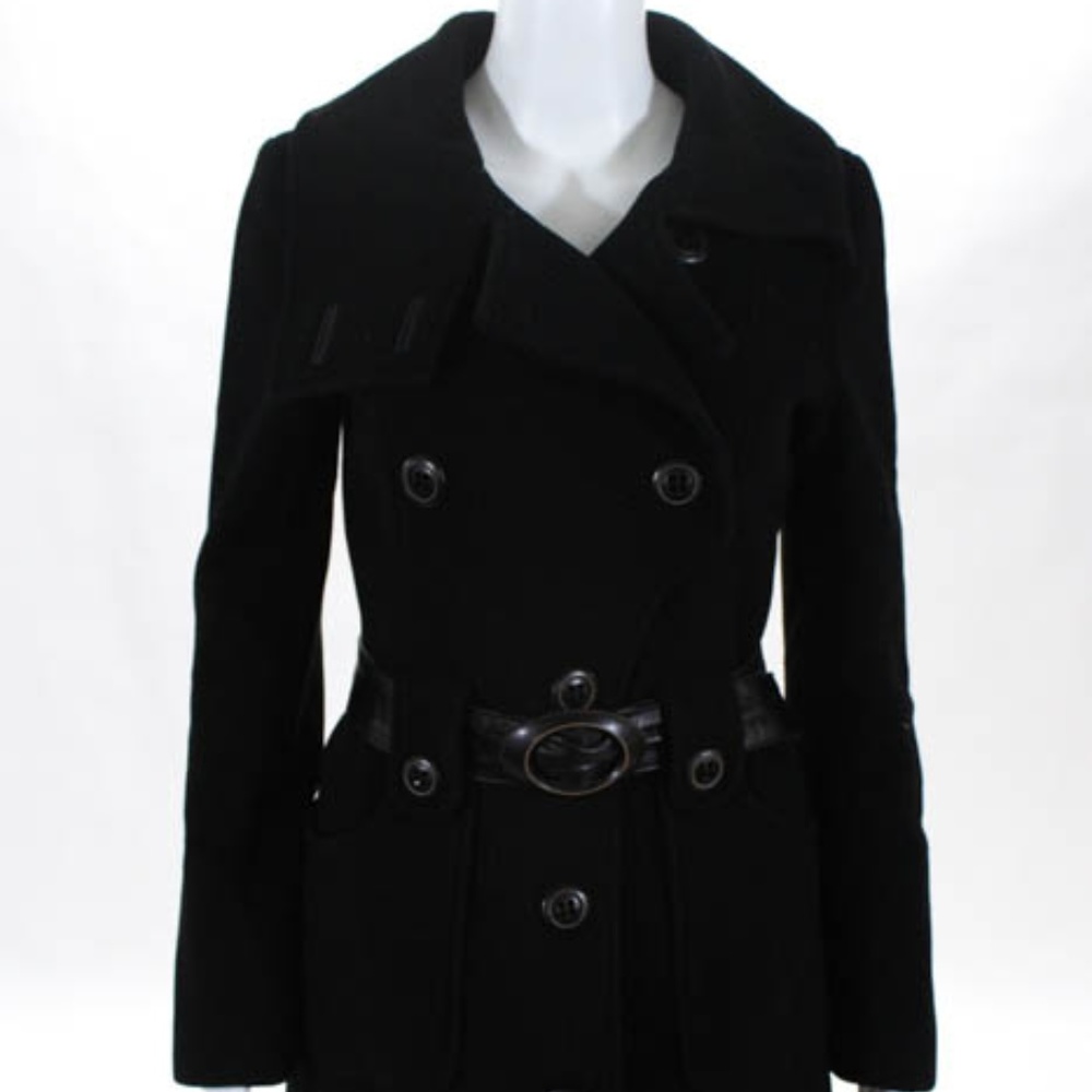 Mackage Black Wool Blend Mock Neck Double Breasted